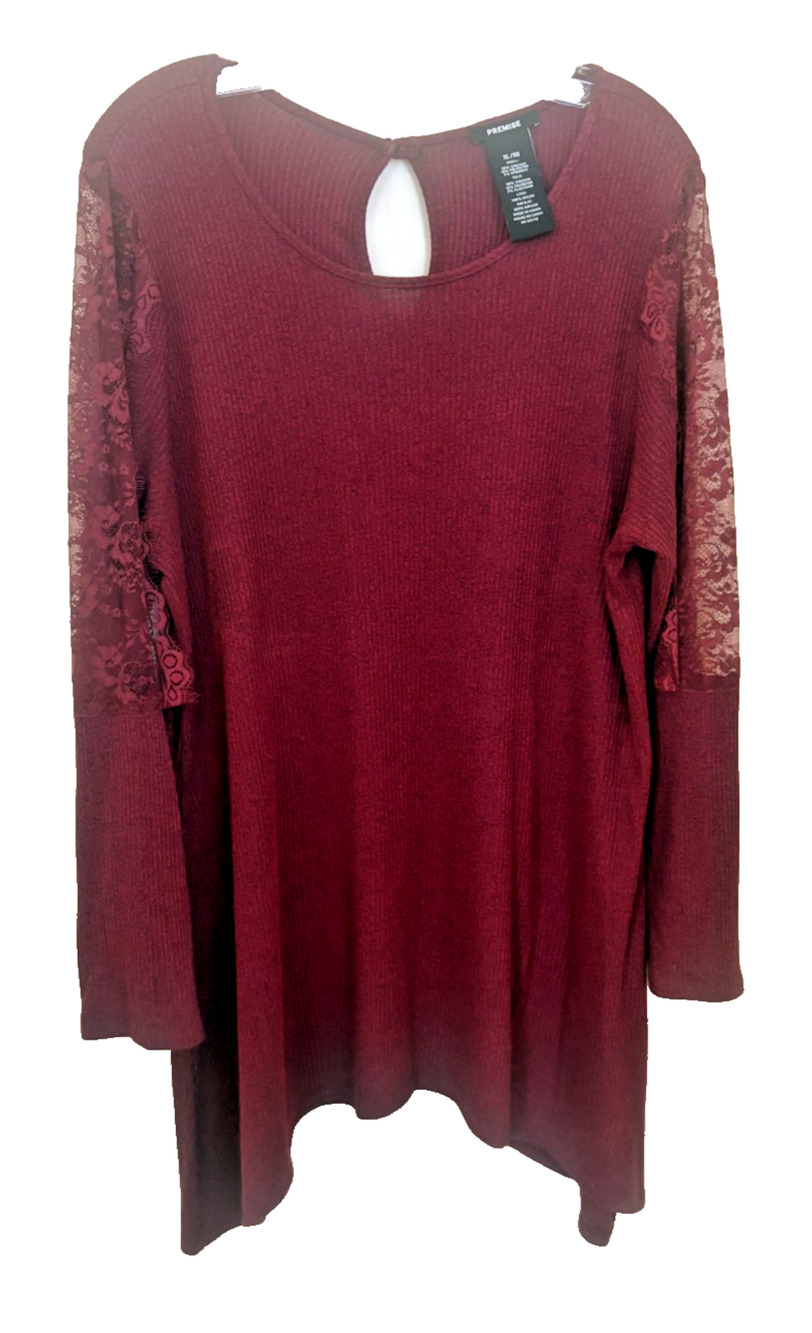 New Premise Large Ribbed Knit Lace Long Sleeve Tunic Top Women's Size XL